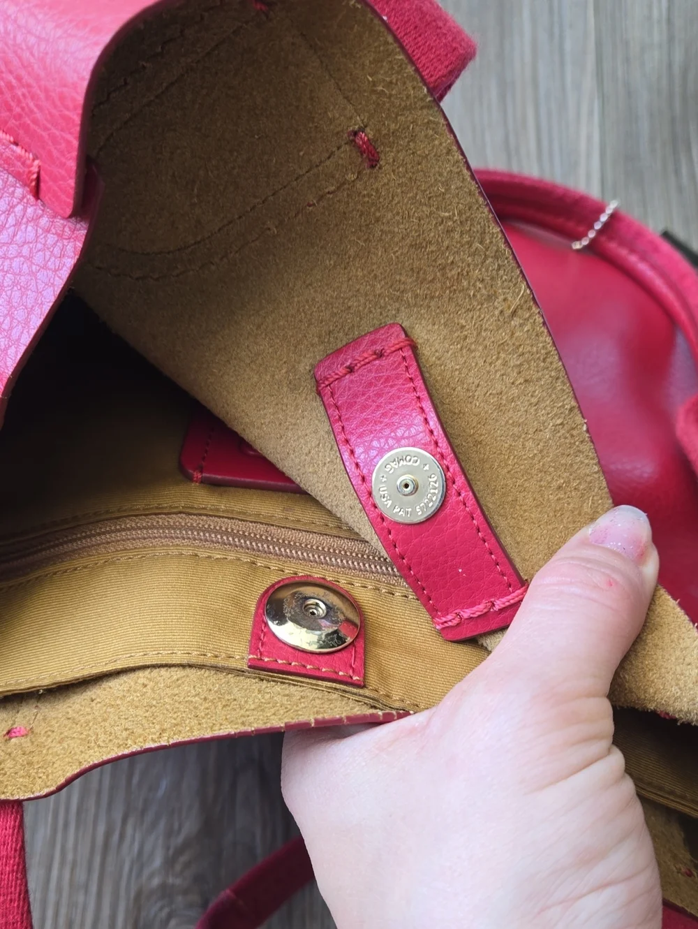 Coach Red Pebbled Leather Derby Tote Bag